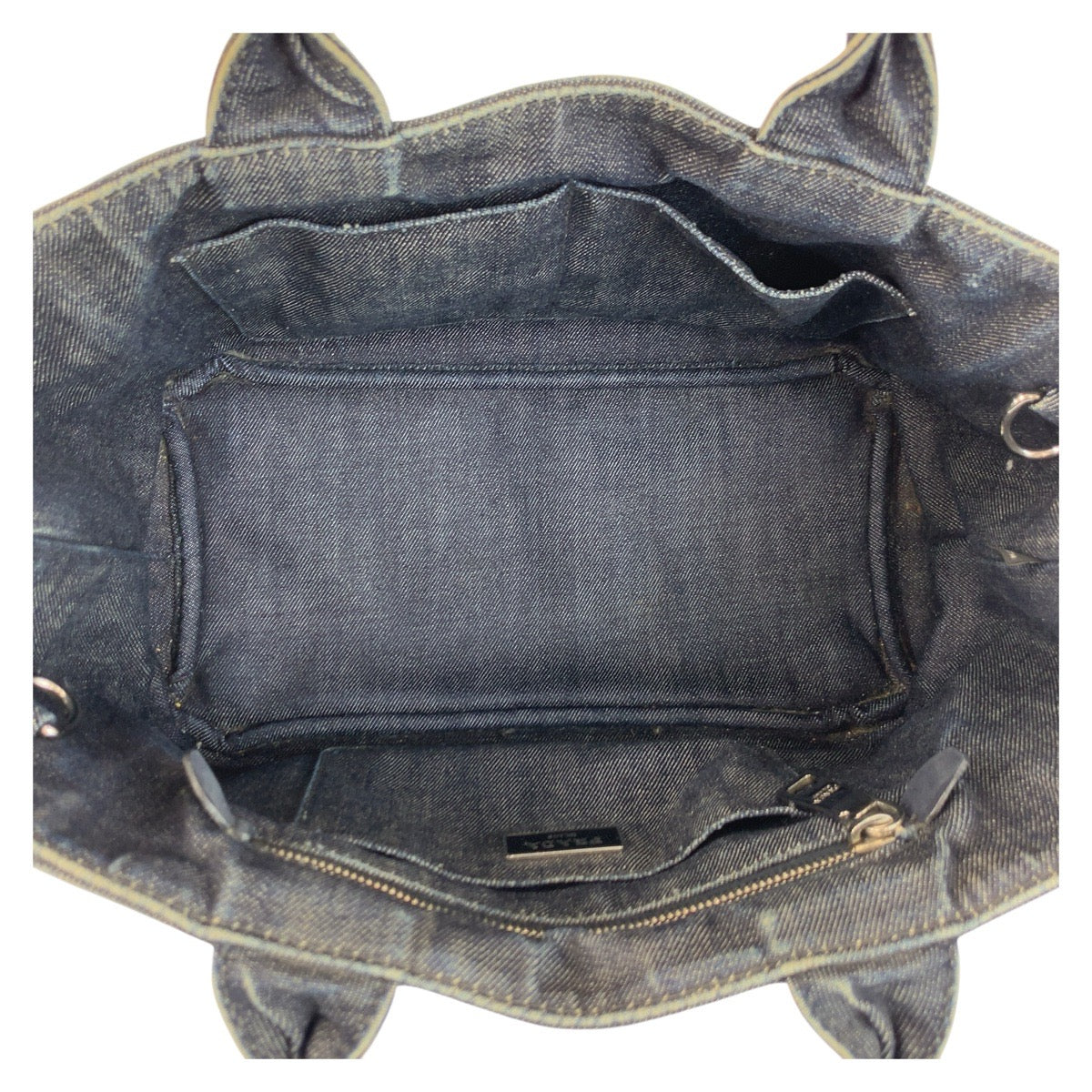 21273
PRADA プラダ ビジュー カナパ 三角ロゴプレート ネイビー ブルー シルバー金具 デニム トートバッグ ショルダーバッグ 2way レディース AB