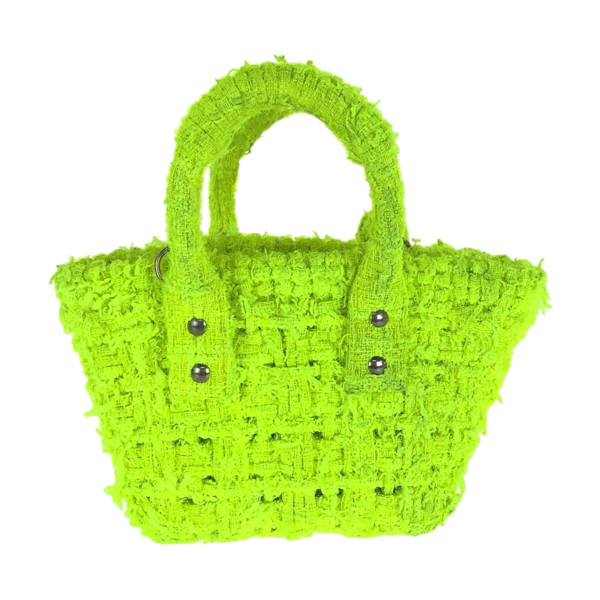 21274
BALENCIAGA バレンシアガ ビストロXXS ネオンイエロー シルバー金具 ツイード / レザー 678028 ハンドバッグ ショルダーバッグ バスケット レディース ABP