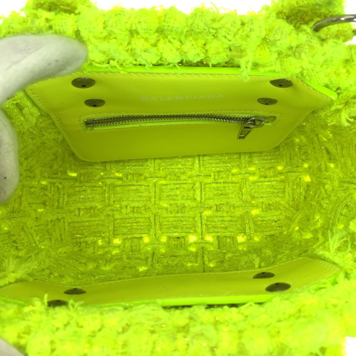 21274
BALENCIAGA バレンシアガ ビストロXXS ネオンイエロー シルバー金具 ツイード / レザー 678028 ハンドバッグ ショルダーバッグ バスケット レディース ABP