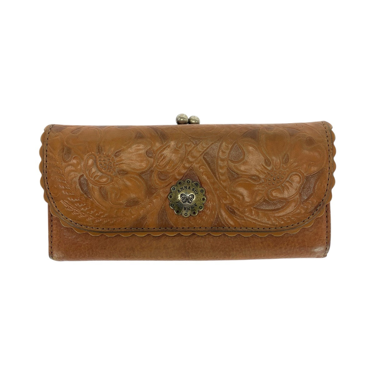 21279
ANNA SUI アナスイ 花柄 ブラウン ゴールド金具 レザー 長財布 ロングウォレット レディース AB
