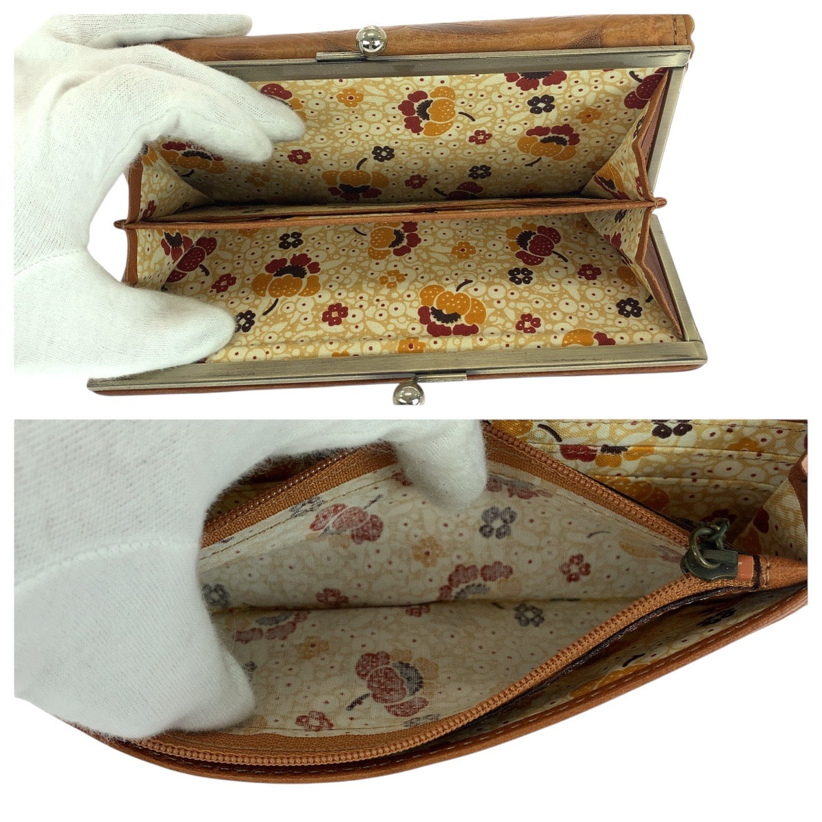 21279
ANNA SUI アナスイ 花柄 ブラウン ゴールド金具 レザー 長財布 ロングウォレット レディース AB