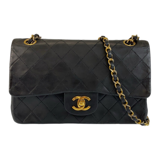 21284
CHANEL シャネル ヴィンテージ マトラッセ ココマーク ターンロック ダブルフラップ ブラック 黒 ゴールド金具 レザー チェーンショルダーバッグ レディース AB290