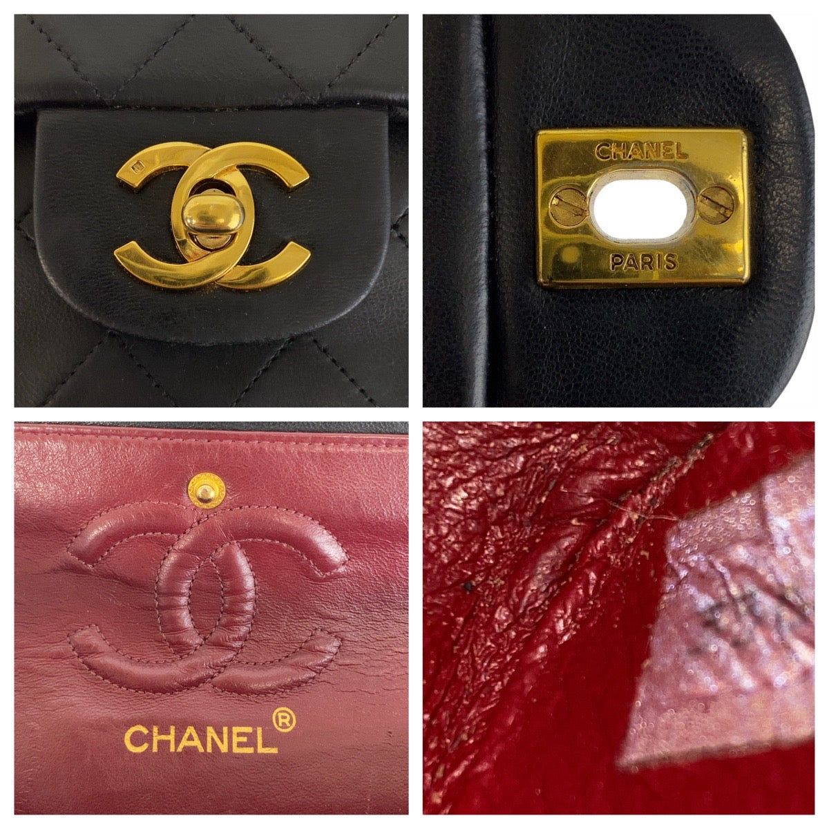 21284
CHANEL シャネル ヴィンテージ マトラッセ ココマーク ターンロック ダブルフラップ ブラック 黒 ゴールド金具 レザー チェーンショルダーバッグ レディース AB290