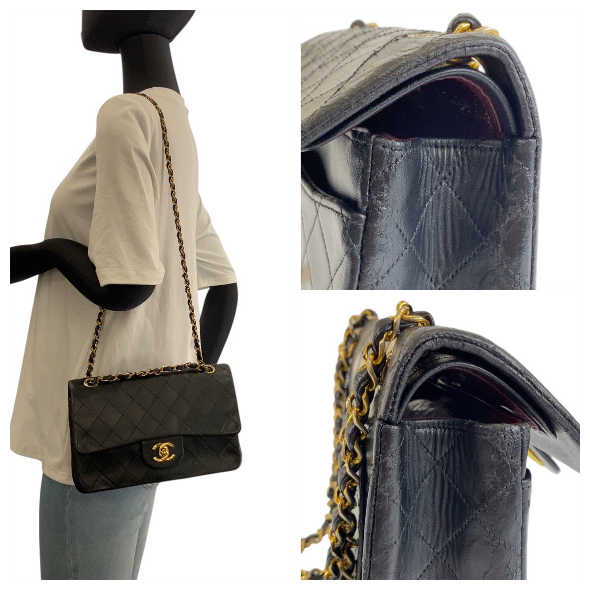 21284
CHANEL シャネル ヴィンテージ マトラッセ ココマーク ターンロック ダブルフラップ ブラック 黒 ゴールド金具 レザー チェーンショルダーバッグ レディース AB290