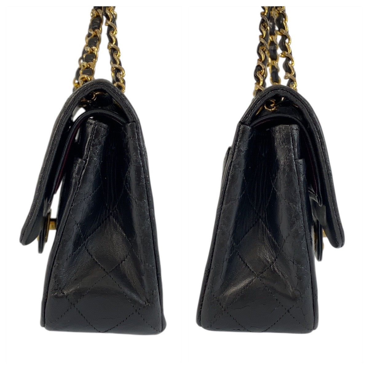 21284
CHANEL シャネル ヴィンテージ マトラッセ ココマーク ターンロック ダブルフラップ ブラック 黒 ゴールド金具 レザー チェーンショルダーバッグ レディース AB290