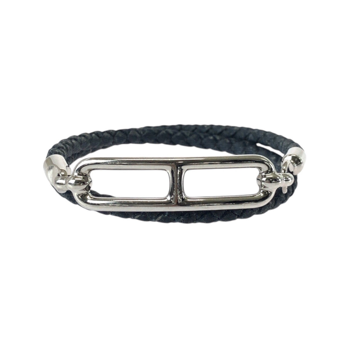 21289
HERMES エルメス ルリ ブラック 黒 シルバー レザー / メタル 071727F ブレスレット レディース ABP35