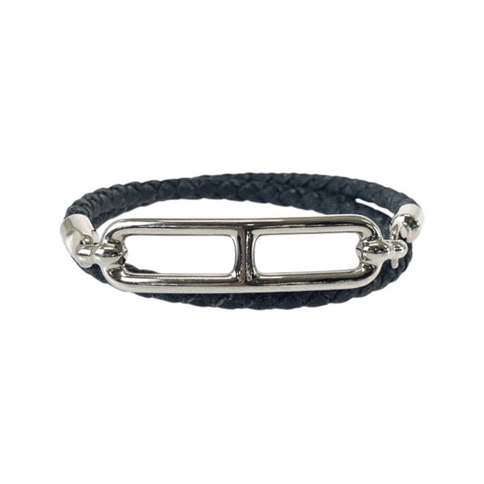 21289
HERMES エルメス ルリ ブラック 黒 シルバー レザー / メタル 071727F ブレスレット レディース ABP35