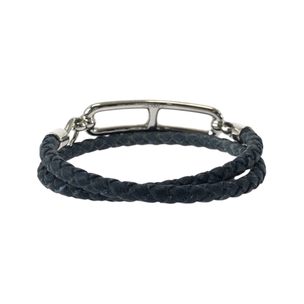 21289
HERMES エルメス ルリ ブラック 黒 シルバー レザー / メタル 071727F ブレスレット レディース ABP35