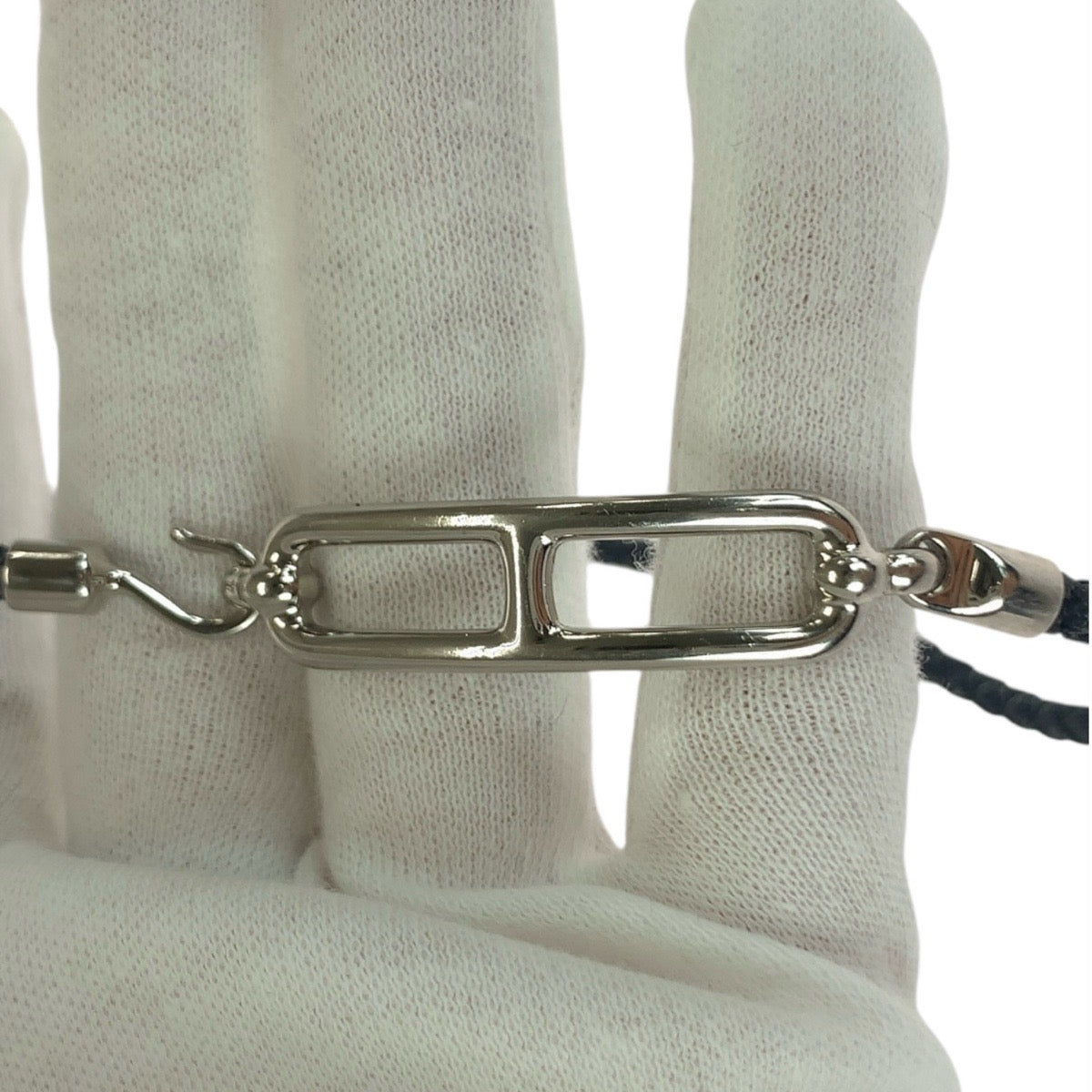 21289
HERMES エルメス ルリ ブラック 黒 シルバー レザー / メタル 071727F ブレスレット レディース ABP35