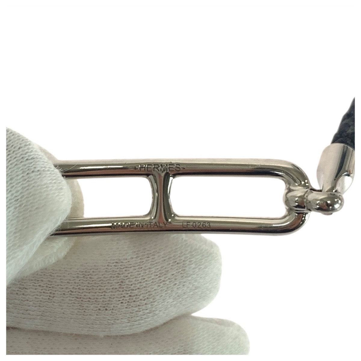 21289
HERMES エルメス ルリ ブラック 黒 シルバー レザー / メタル 071727F ブレスレット レディース ABP35