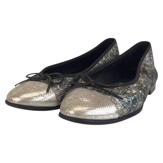 21292
CHANEL シャネル ココマーク サイズ36 シルバー ブラック 黒 レザー D G02819 パンプス フラットシューズ バレエシューズ レディース ABP35