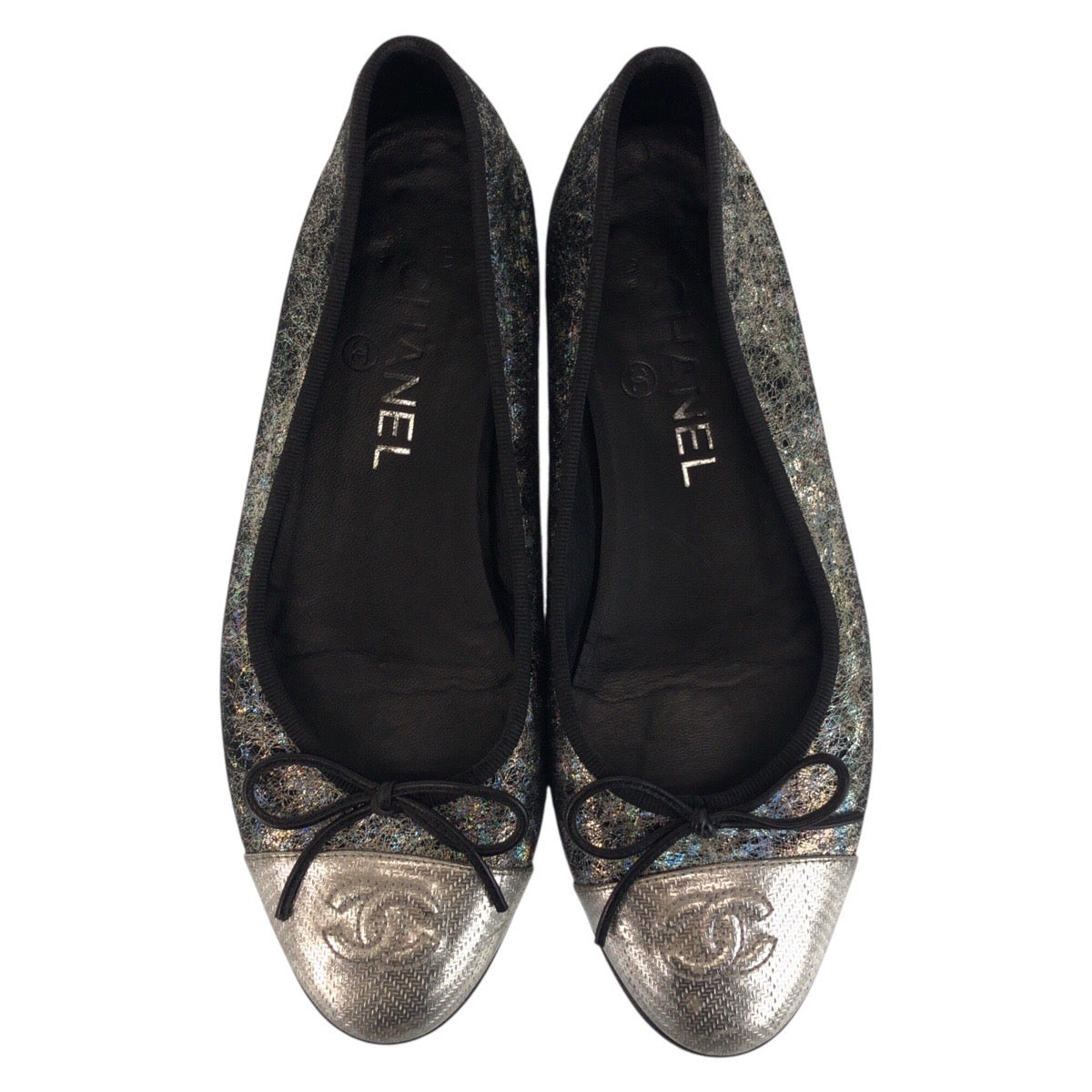 21292
CHANEL シャネル ココマーク サイズ36 シルバー ブラック 黒 レザー D G02819 パンプス フラットシューズ バレエシューズ レディース ABP35