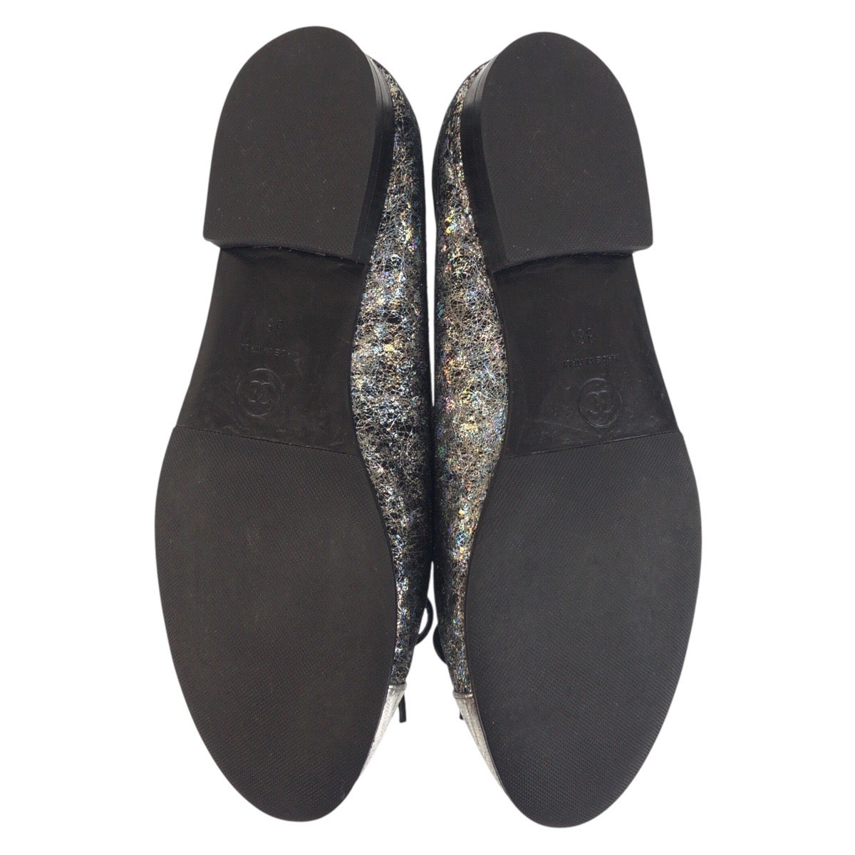 21292
CHANEL シャネル ココマーク サイズ36 シルバー ブラック 黒 レザー D G02819 パンプス フラットシューズ バレエシューズ レディース ABP35