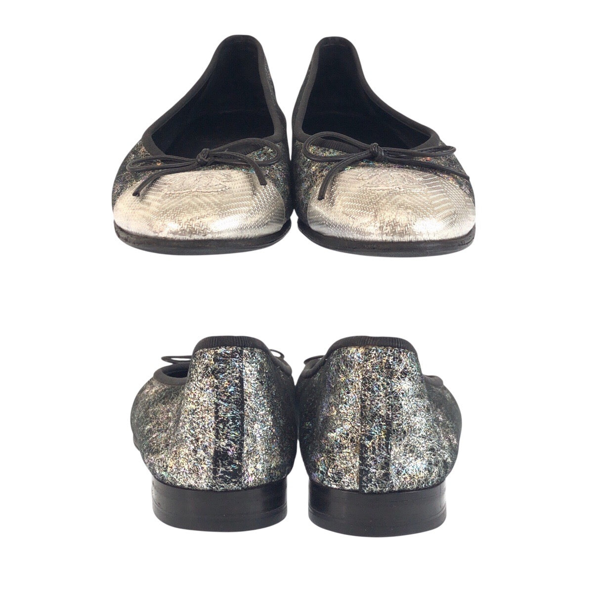 21292
CHANEL シャネル ココマーク サイズ36 シルバー ブラック 黒 レザー D G02819 パンプス フラットシューズ バレエシューズ レディース ABP35