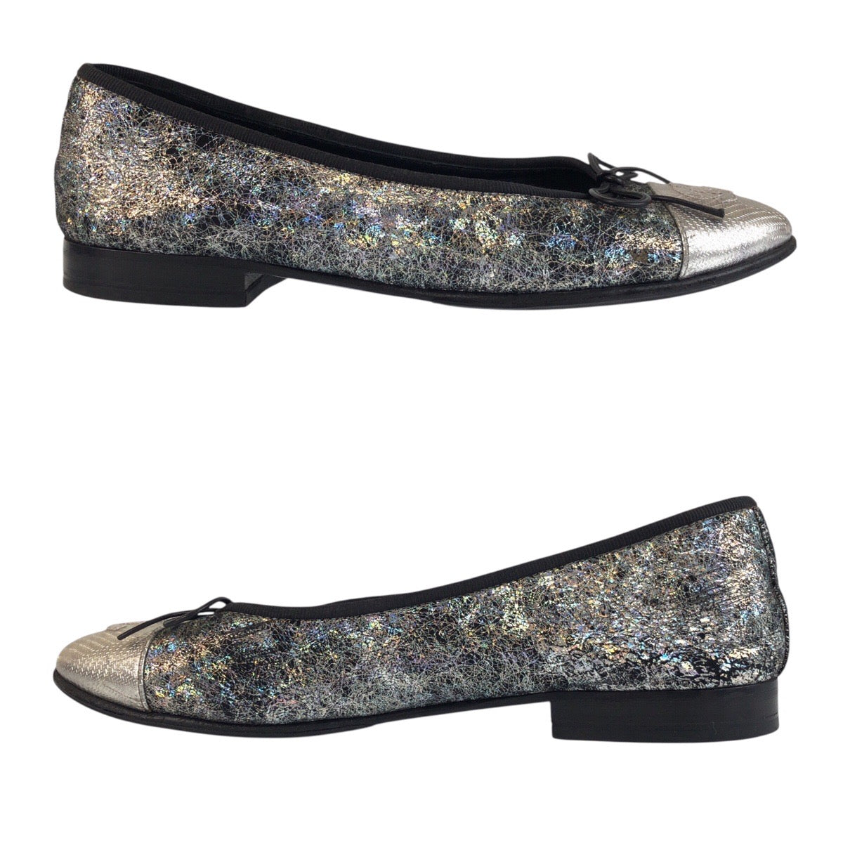 21292
CHANEL シャネル ココマーク サイズ36 シルバー ブラック 黒 レザー D G02819 パンプス フラットシューズ バレエシューズ レディース ABP35