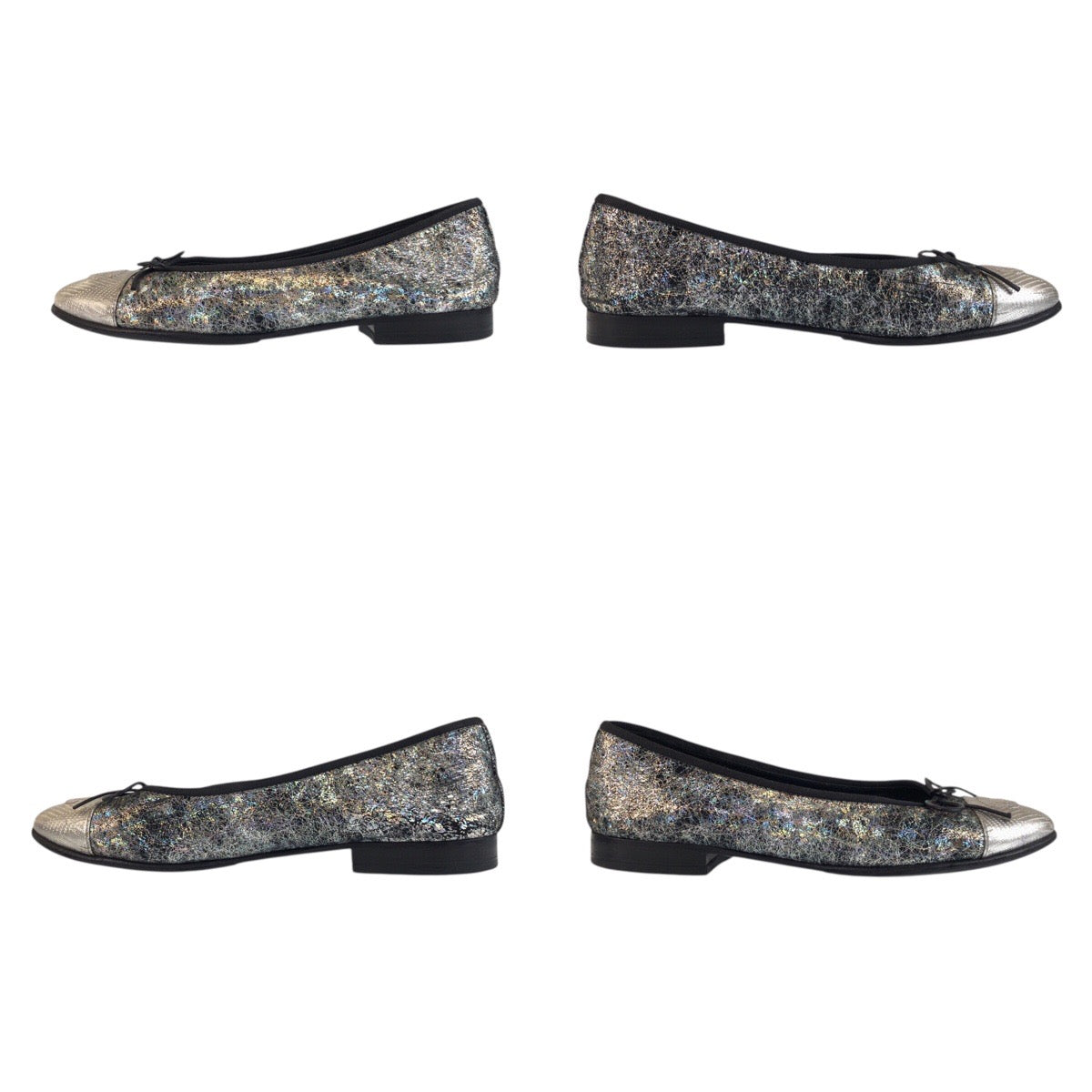 21292
CHANEL シャネル ココマーク サイズ36 シルバー ブラック 黒 レザー D G02819 パンプス フラットシューズ バレエシューズ レディース ABP35