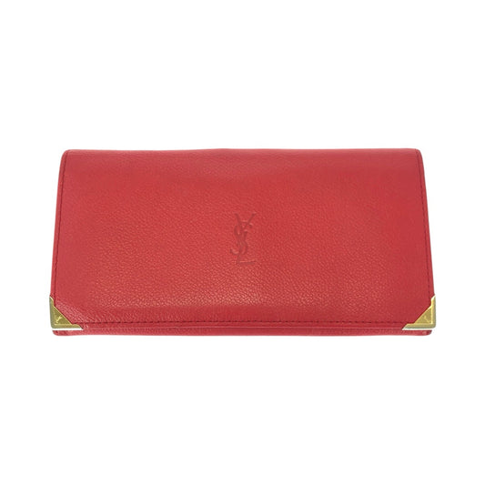 21294
SAINT LAURENT サンローラン YSL レッド ゴールド金具 レザー 長財布 ロングウォレット レディース AB14