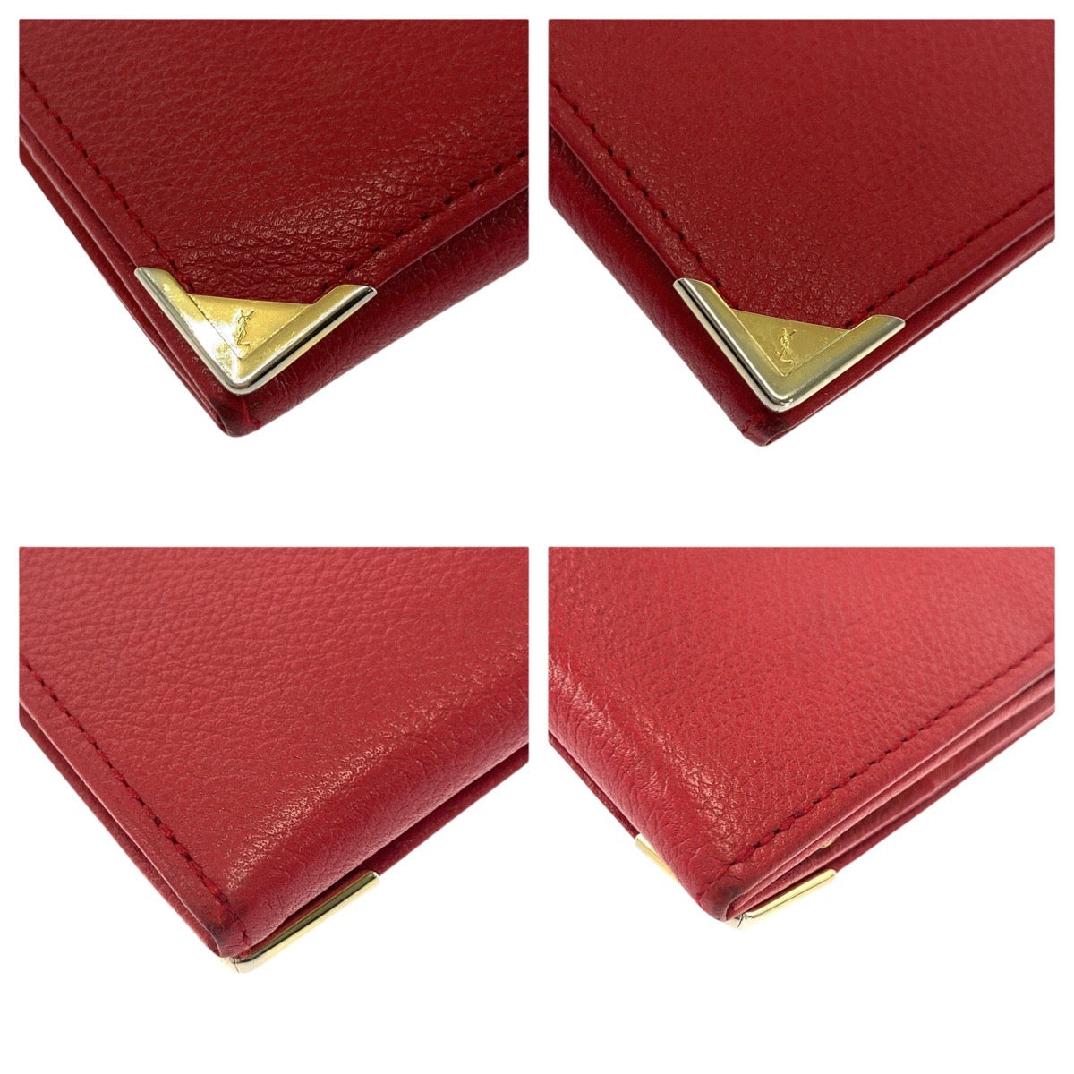 21294
SAINT LAURENT サンローラン YSL レッド ゴールド金具 レザー 長財布 ロングウォレット レディース AB14