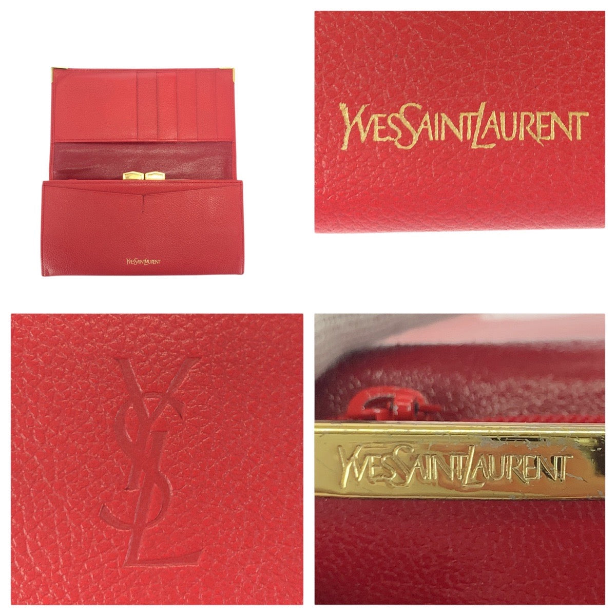 21294
SAINT LAURENT サンローラン YSL レッド ゴールド金具 レザー 長財布 ロングウォレット レディース AB14