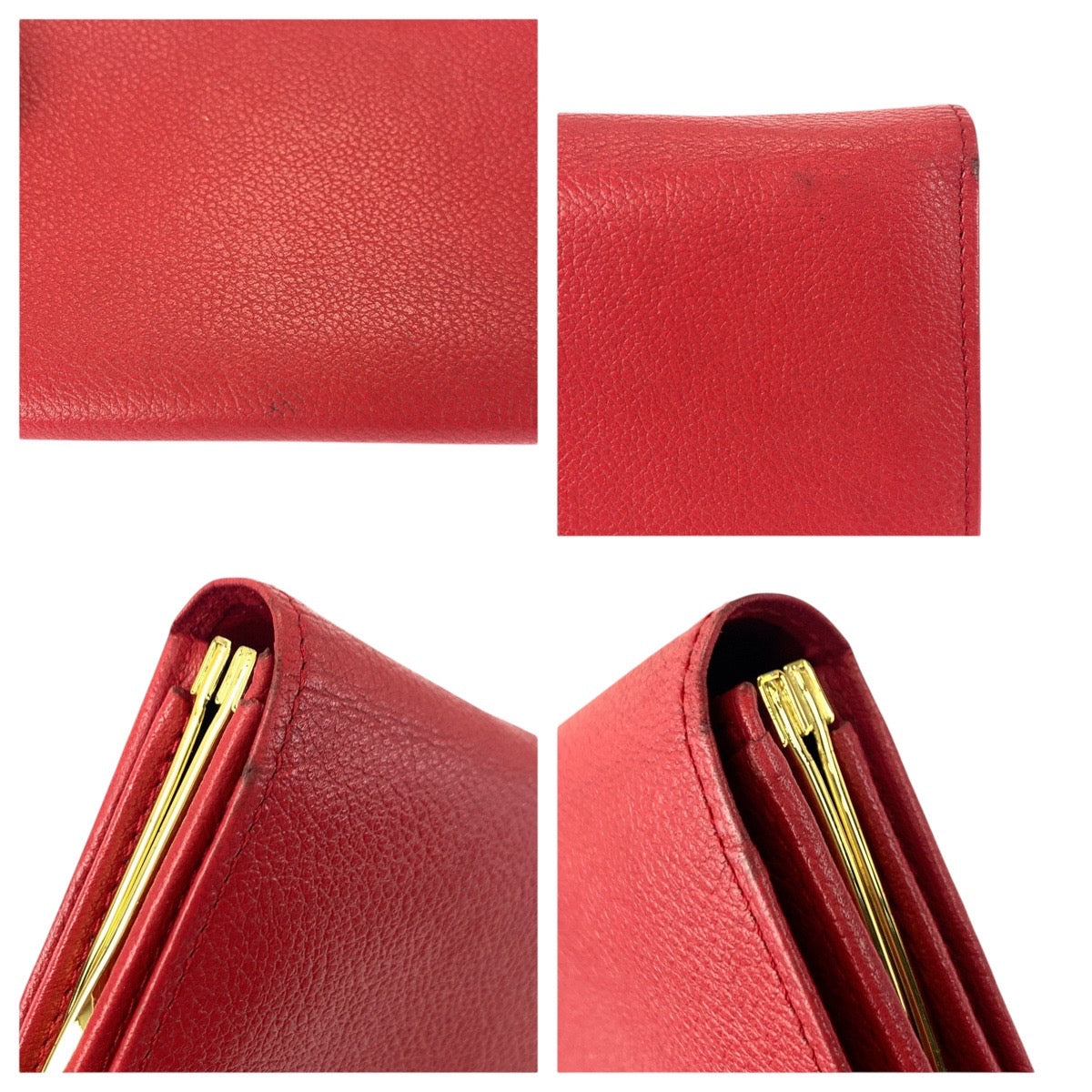 21294
SAINT LAURENT サンローラン YSL レッド ゴールド金具 レザー 長財布 ロングウォレット レディース AB14