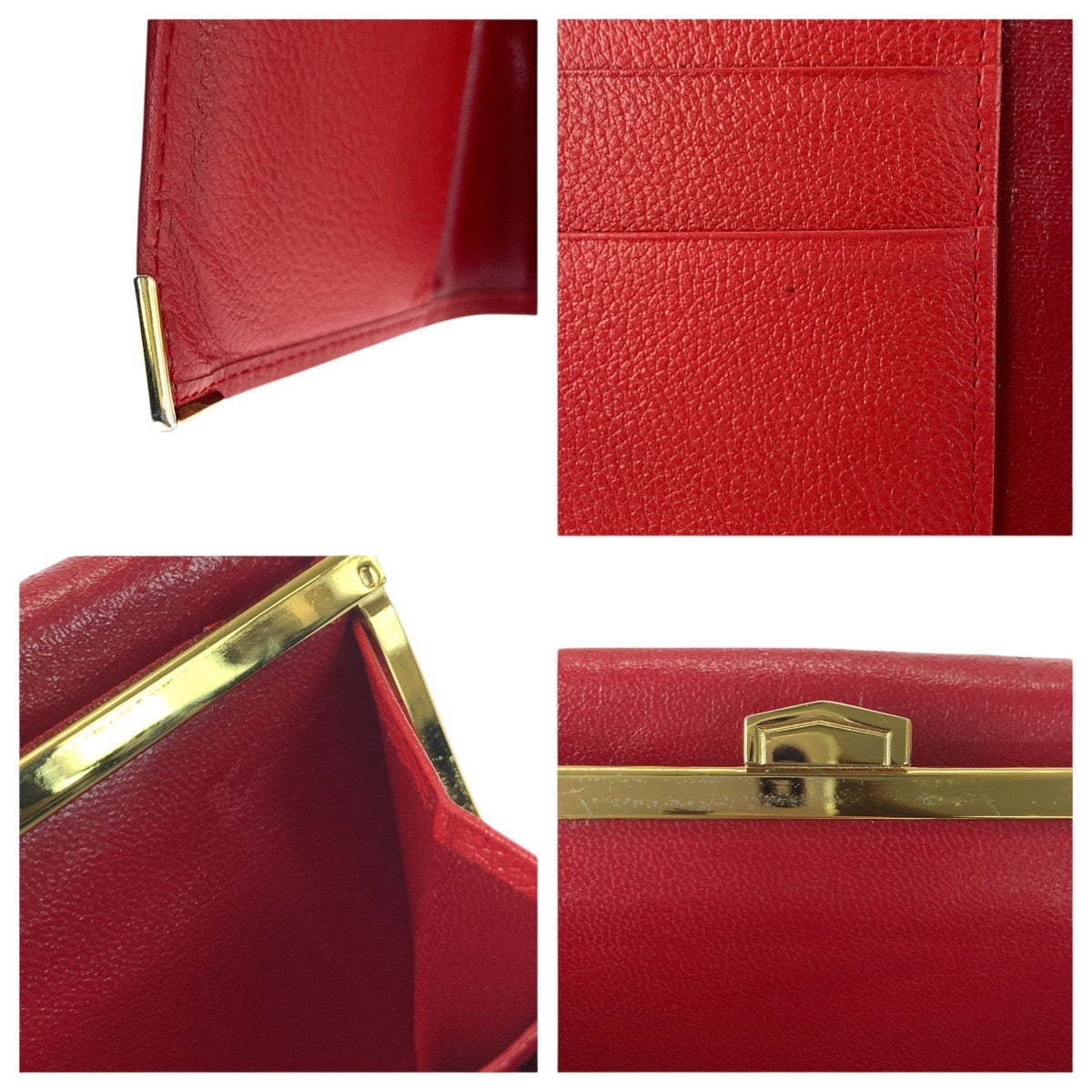 21294
SAINT LAURENT サンローラン YSL レッド ゴールド金具 レザー 長財布 ロングウォレット レディース AB14