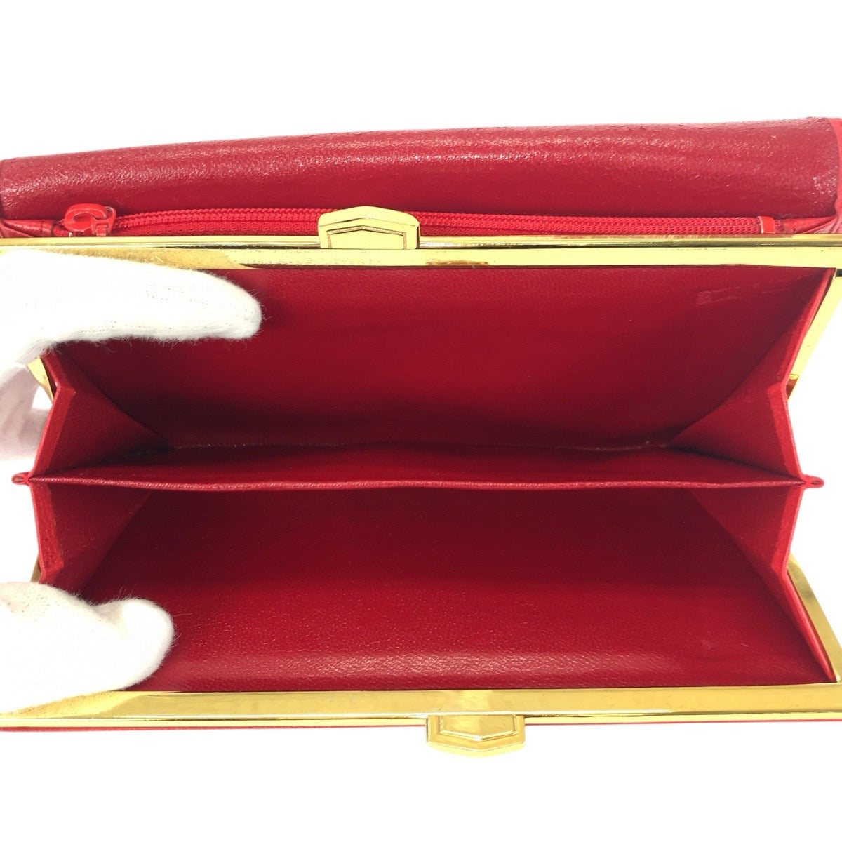 21294
SAINT LAURENT サンローラン YSL レッド ゴールド金具 レザー 長財布 ロングウォレット レディース AB14