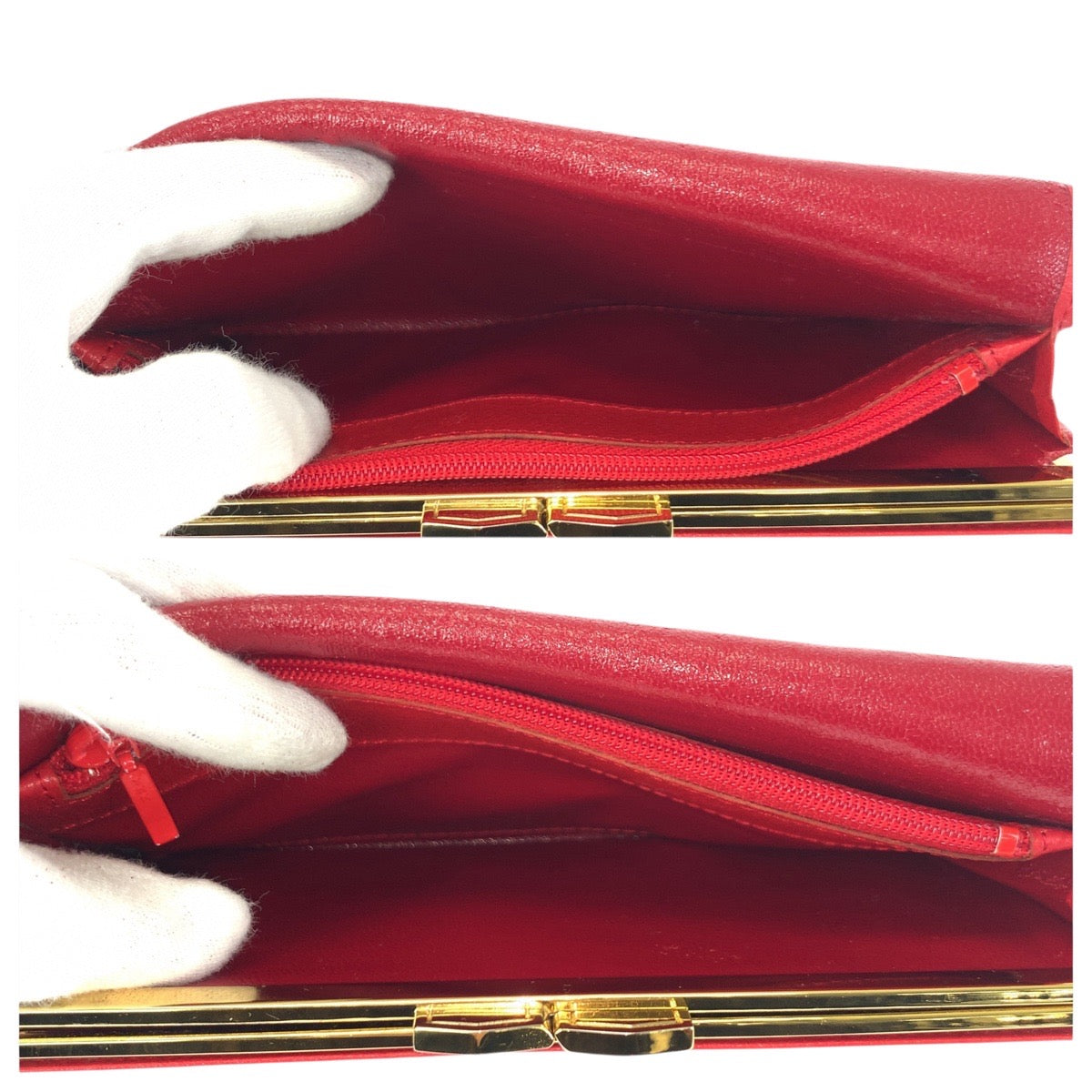 21294
SAINT LAURENT サンローラン YSL レッド ゴールド金具 レザー 長財布 ロングウォレット レディース AB14