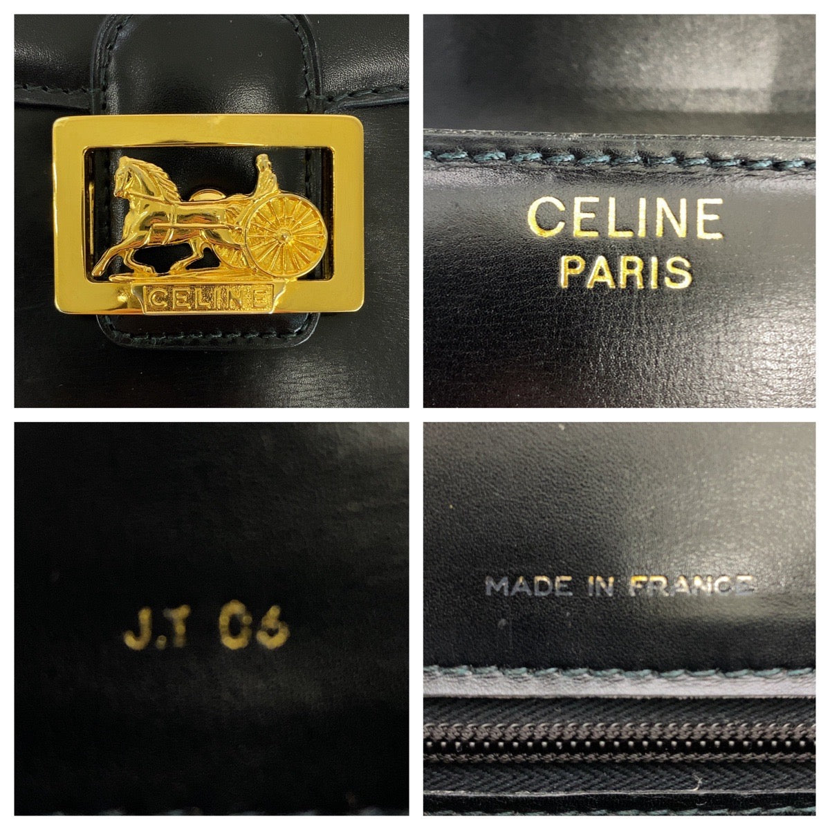 21295
CELINE セリーヌ ヴィンテージ 馬車金具 ホースキャリッジ ブラック 黒 ゴールド金具 レザー JT06 ショルダーバッグ ポシェット レディース A78