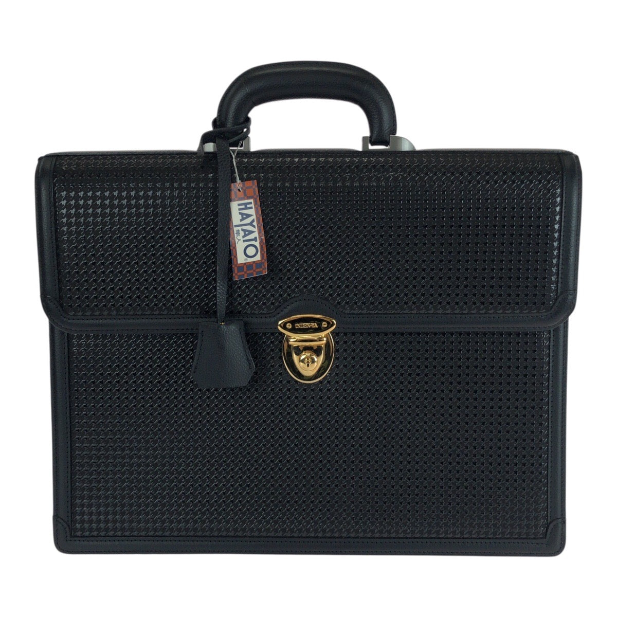 21299
INDENYA 印傳屋 HAYATO 隼人 千鳥格子柄 ブラック 黒 ゴールド金具 レザー ビジネスバッグ ブリーフケース メンズ SA63