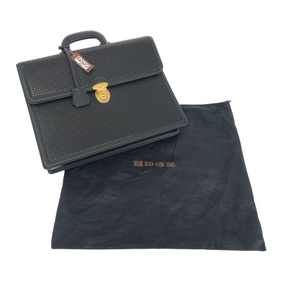 21299
INDENYA 印傳屋 HAYATO 隼人 千鳥格子柄 ブラック 黒 ゴールド金具 レザー ビジネスバッグ ブリーフケース メンズ SA63