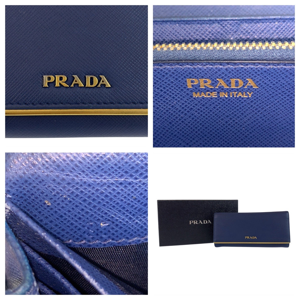 21305
PRADA プラダ サフィアーノ ブルー ゴールド金具 レザー 長財布 ロングウォレット レディース AB23
