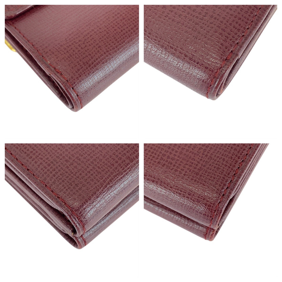 21309
CARTIER Cartier Vintage Must Line W-hook Wine Red Gold Hardware Leather Folding Wallet Compact Wallet Women's ABP15