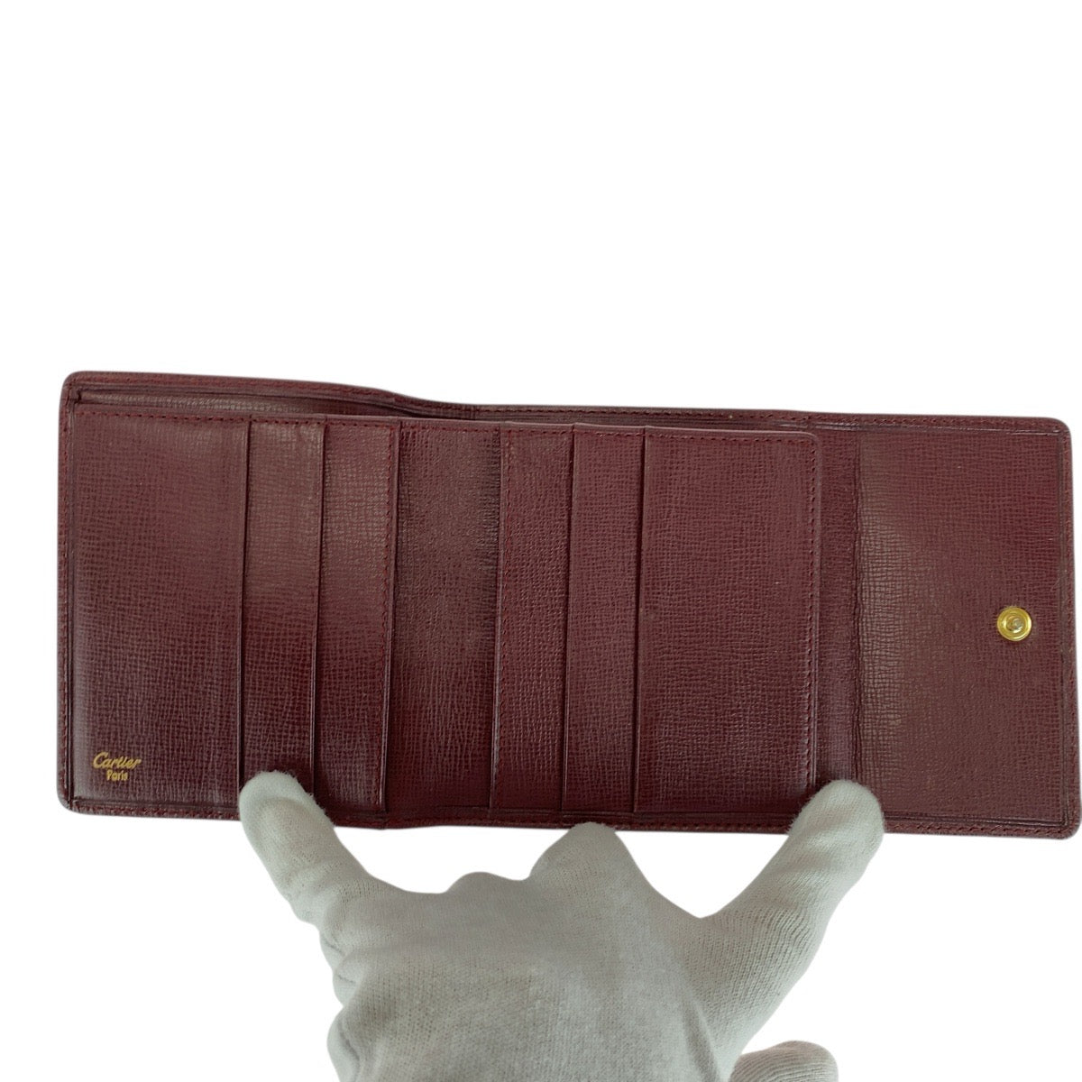 21309
CARTIER カルティエ ヴィンテージ マストライン Wホック ワインレッド ゴールド金具 レザー 折財布 コンパクトウォレット レディース ABP