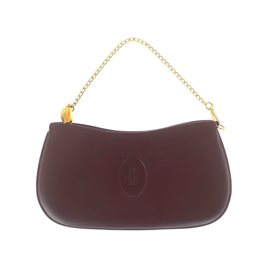 21310
CARTIER カルティエ マストライン ワインレッド ゴールド金具 レザー ハンドバッグ アクセサリーポーチ レディース A14