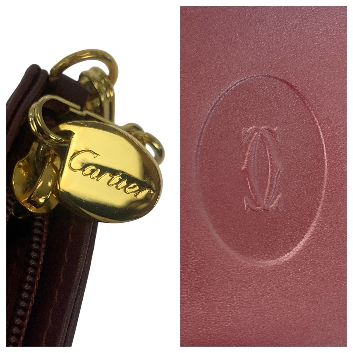 21310
CARTIER カルティエ マストライン ワインレッド ゴールド金具 レザー ハンドバッグ アクセサリーポーチ レディース A14