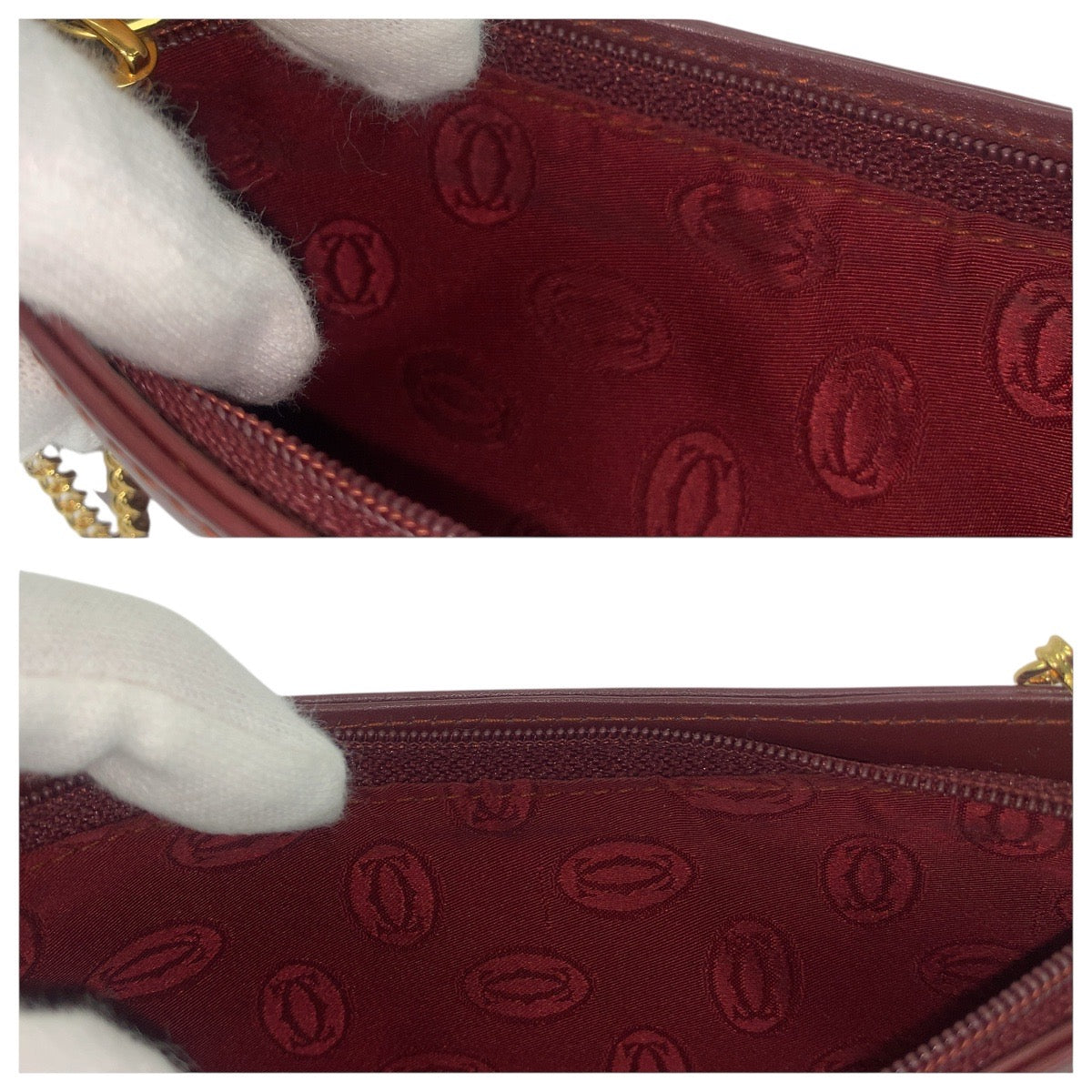 21310
CARTIER カルティエ マストライン ワインレッド ゴールド金具 レザー ハンドバッグ アクセサリーポーチ レディース A14