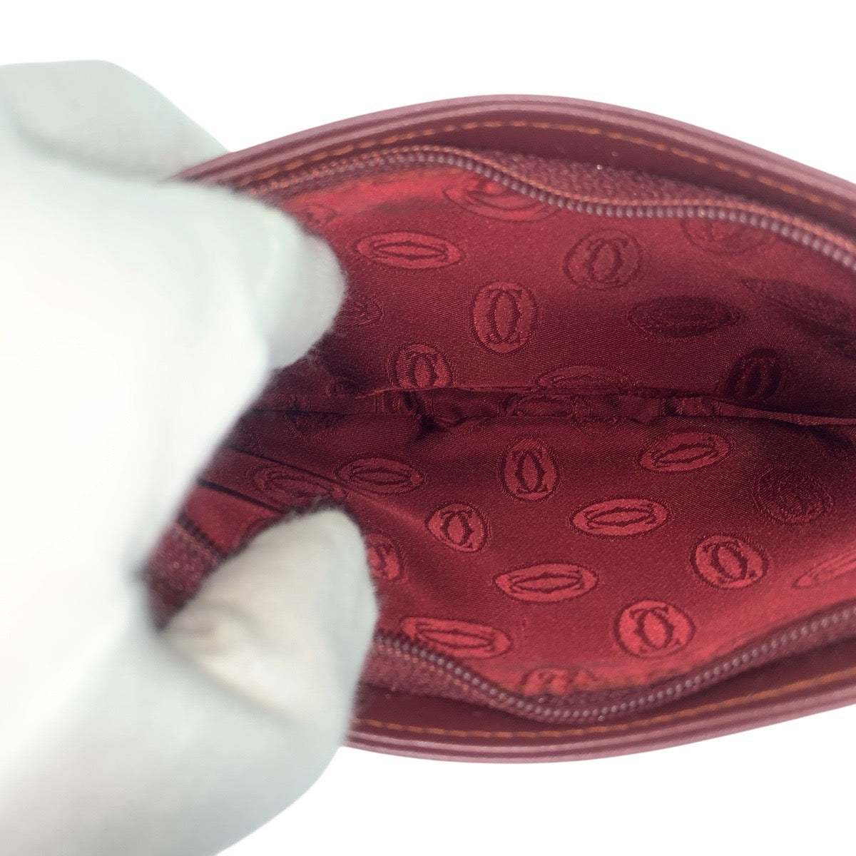 21310
CARTIER カルティエ マストライン ワインレッド ゴールド金具 レザー ハンドバッグ アクセサリーポーチ レディース A14