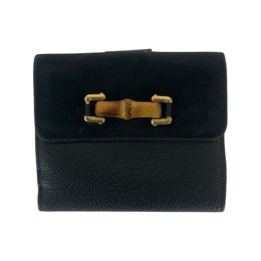 21312
GUCCI グッチ ヴィンテージ バンブー ブラック 黒 ゴールド金具 レザー / スエード 035 1137 1866 0 二つ折り財布 コンパクトウォレット レディース AB
