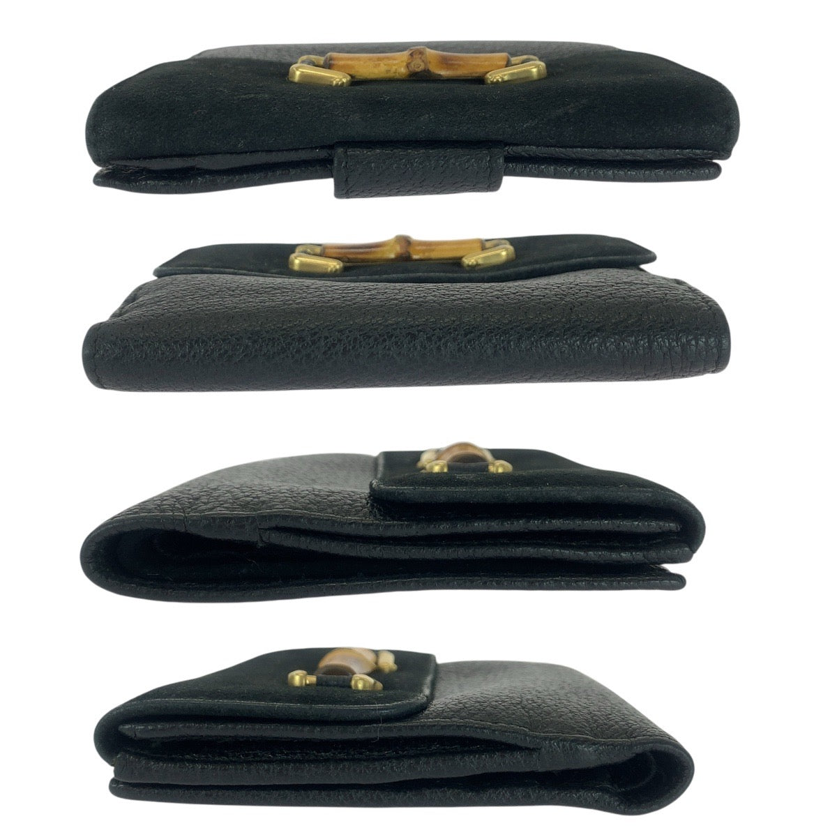 21312
GUCCI グッチ ヴィンテージ バンブー ブラック 黒 ゴールド金具 レザー / スエード 035 1137 1866 0 二つ折り財布 コンパクトウォレット レディース AB