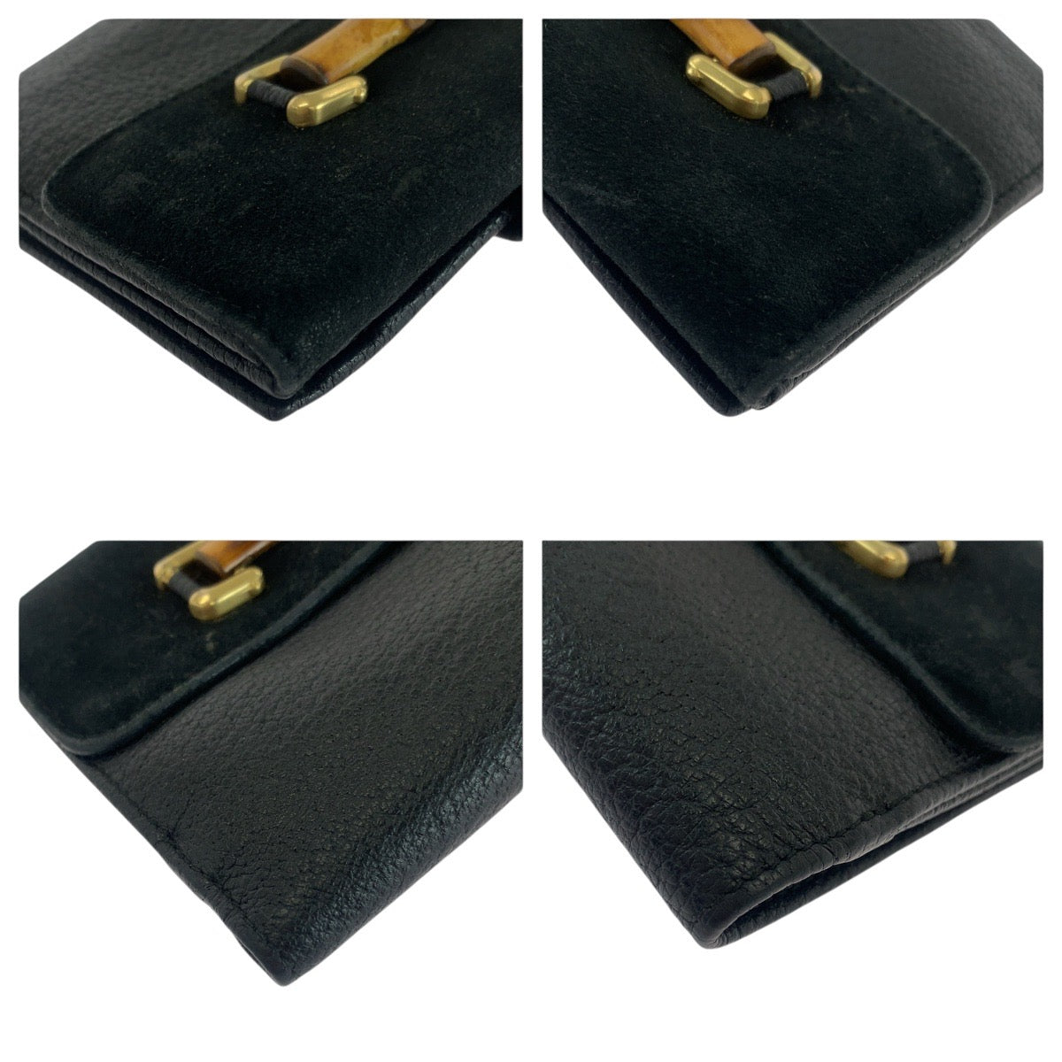 21312
GUCCI グッチ ヴィンテージ バンブー ブラック 黒 ゴールド金具 レザー / スエード 035 1137 1866 0 二つ折り財布 コンパクトウォレット レディース AB