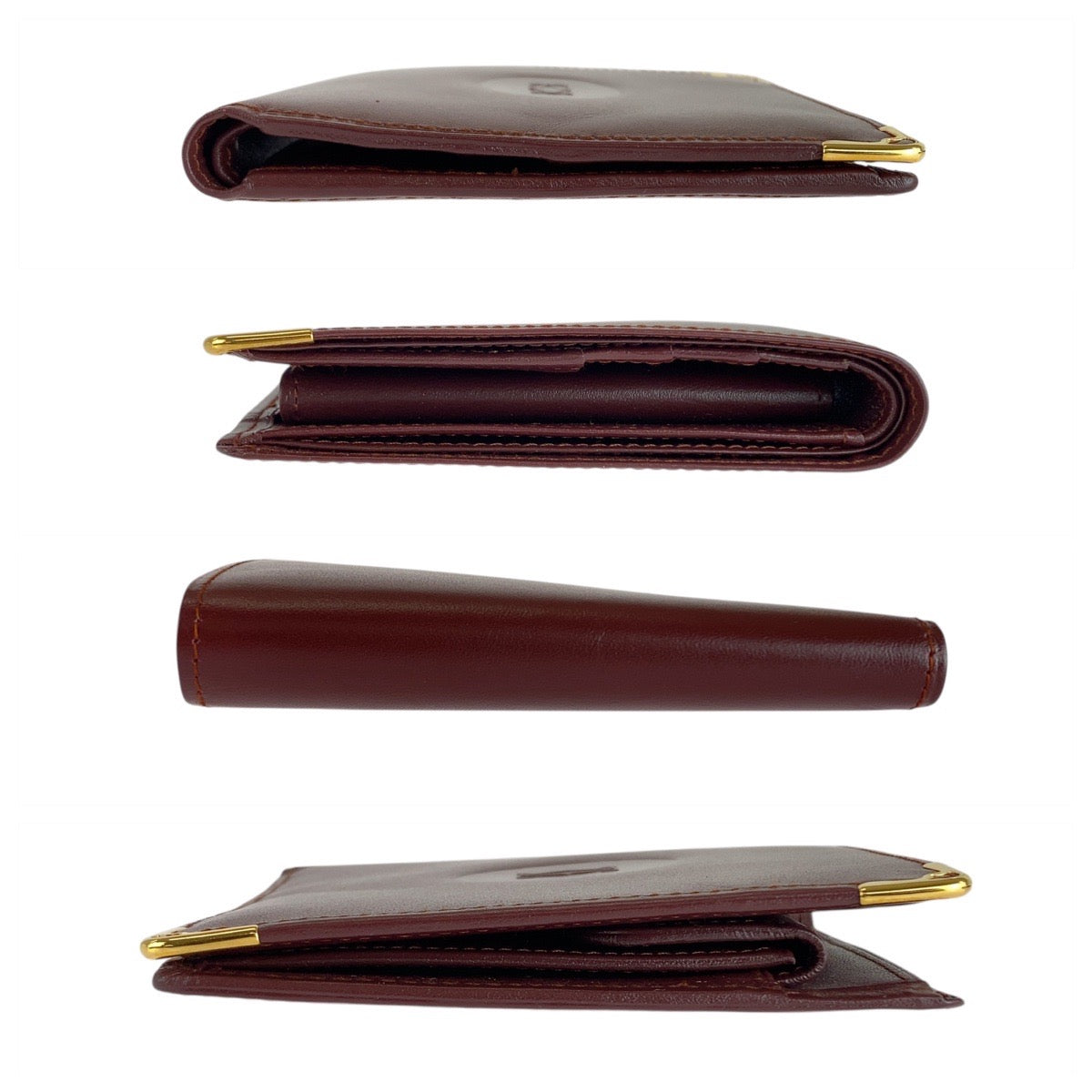 21314
CARTIER カルティエ マストライン ワインレッド ゴールド金具 レザー 折り財布 コンパクトウォレット 男女兼用 レディース ABP9