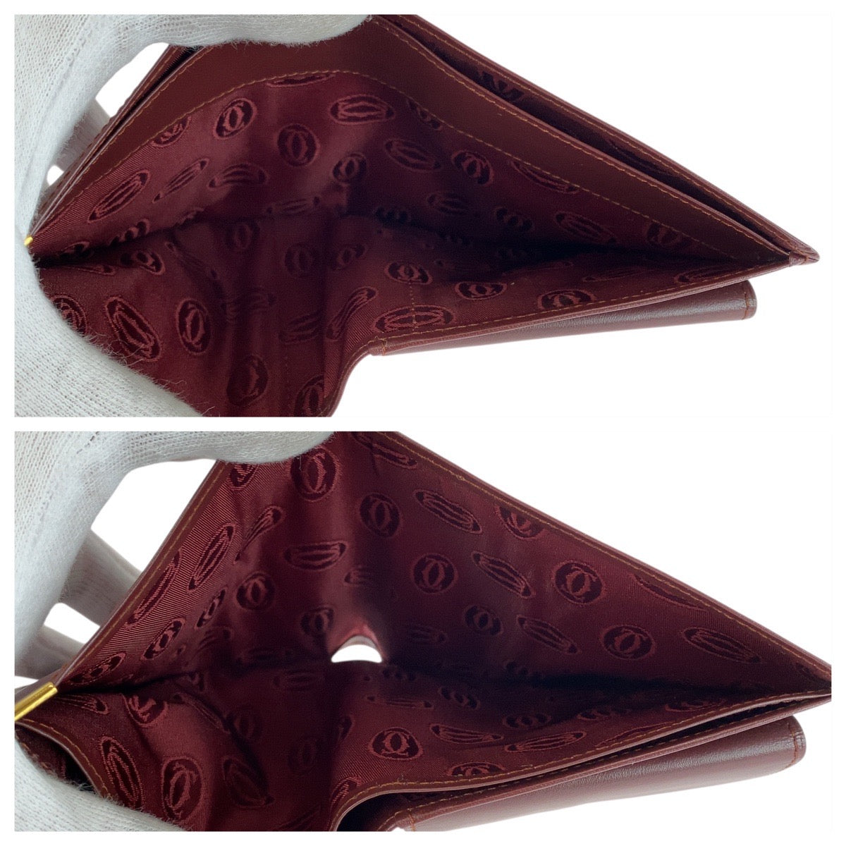 21314
CARTIER カルティエ マストライン ワインレッド ゴールド金具 レザー 折り財布 コンパクトウォレット 男女兼用 レディース ABP9