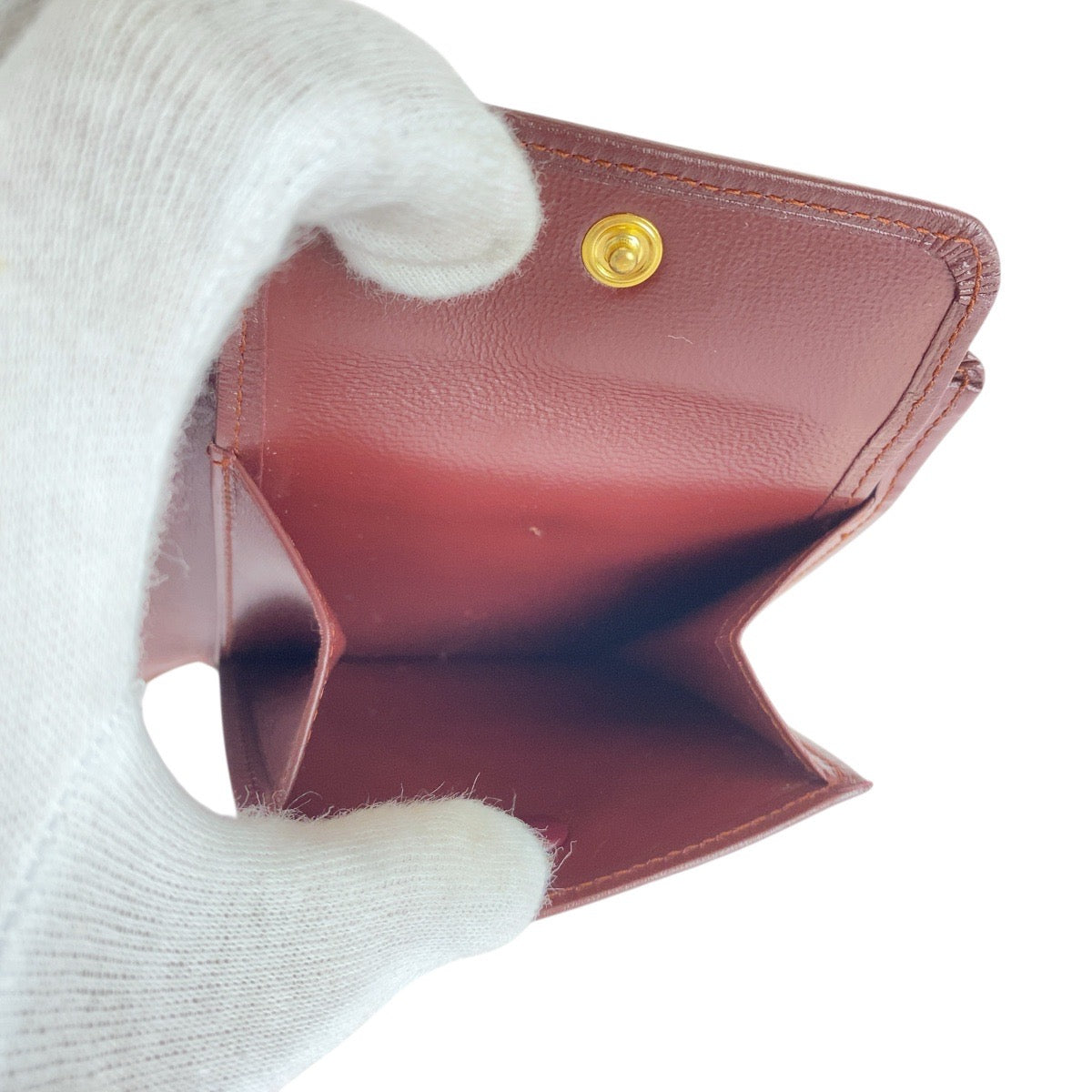 21314
CARTIER カルティエ マストライン ワインレッド ゴールド金具 レザー 折り財布 コンパクトウォレット 男女兼用 レディース ABP9