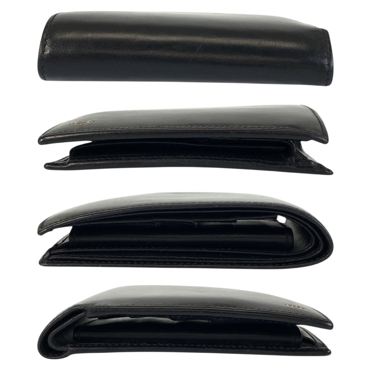 21315
CARTIER カルティエ パシャ ブラック 黒 シルバー金具 レザー 折り財布 コンパクトウォレット メンズ AB