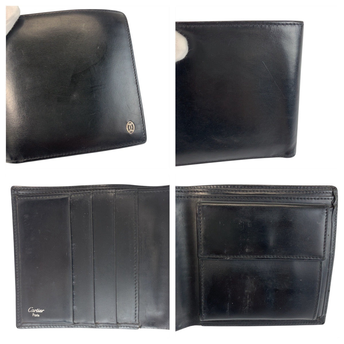 21315
CARTIER カルティエ パシャ ブラック 黒 シルバー金具 レザー 折り財布 コンパクトウォレット メンズ AB