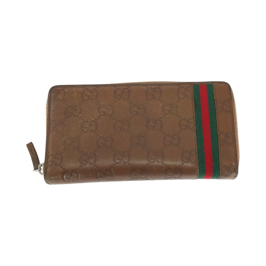21316
GUCCI グッチ シェリーライン ブラウン シルバー金具 レザー / キャンバス 308009 長財布 ラウンドファスナー レディース ABP
