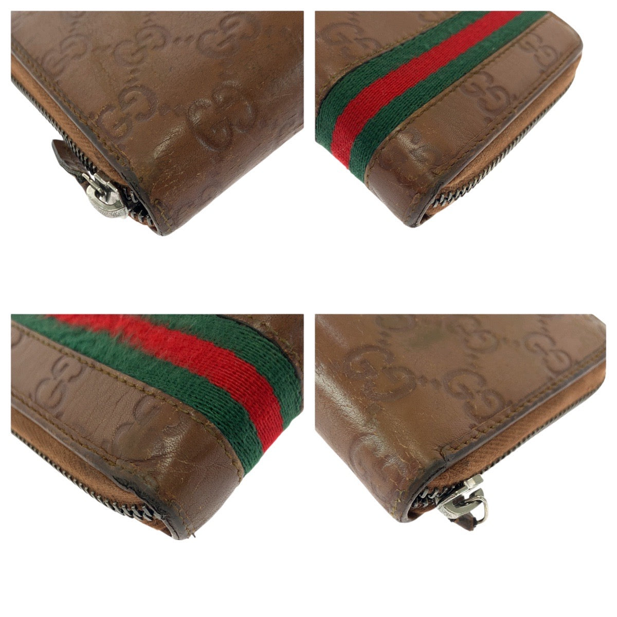 21316
GUCCI グッチ シェリーライン ブラウン シルバー金具 レザー / キャンバス 308009 長財布 ラウンドファスナー レディース ABP