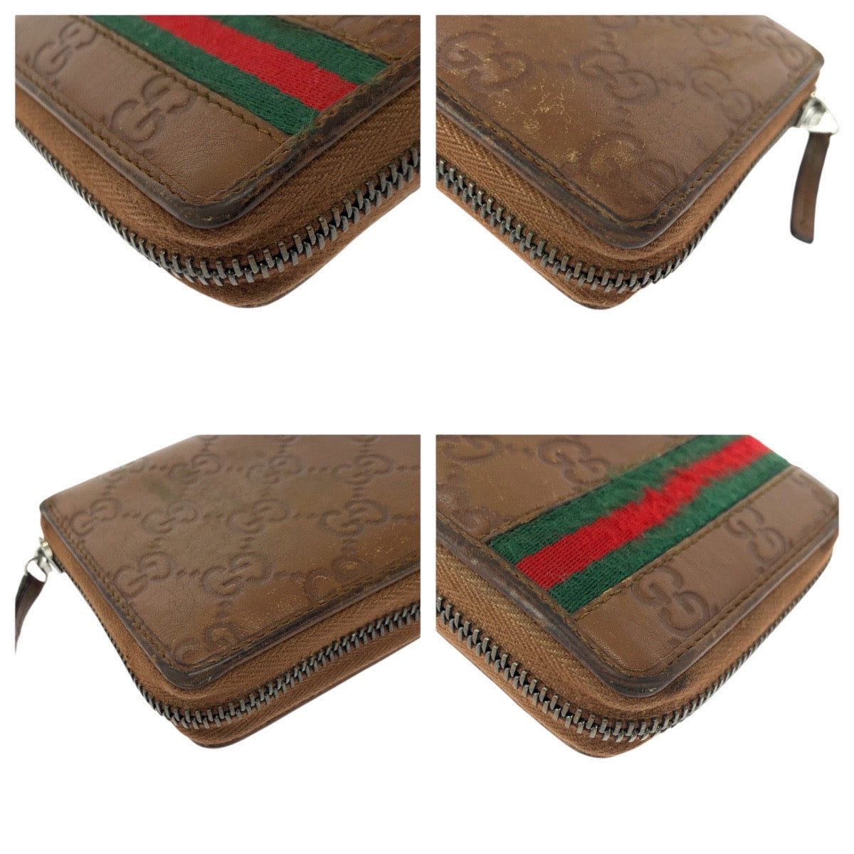 21316
GUCCI グッチ シェリーライン ブラウン シルバー金具 レザー / キャンバス 308009 長財布 ラウンドファスナー レディース ABP