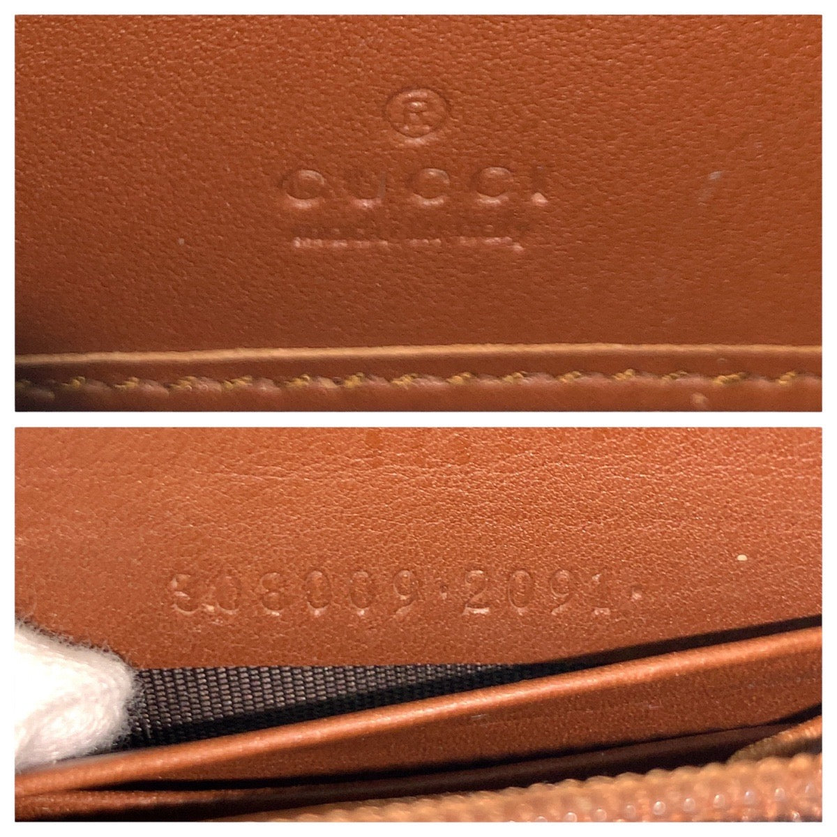 21316
GUCCI グッチ シェリーライン ブラウン シルバー金具 レザー / キャンバス 308009 長財布 ラウンドファスナー レディース ABP