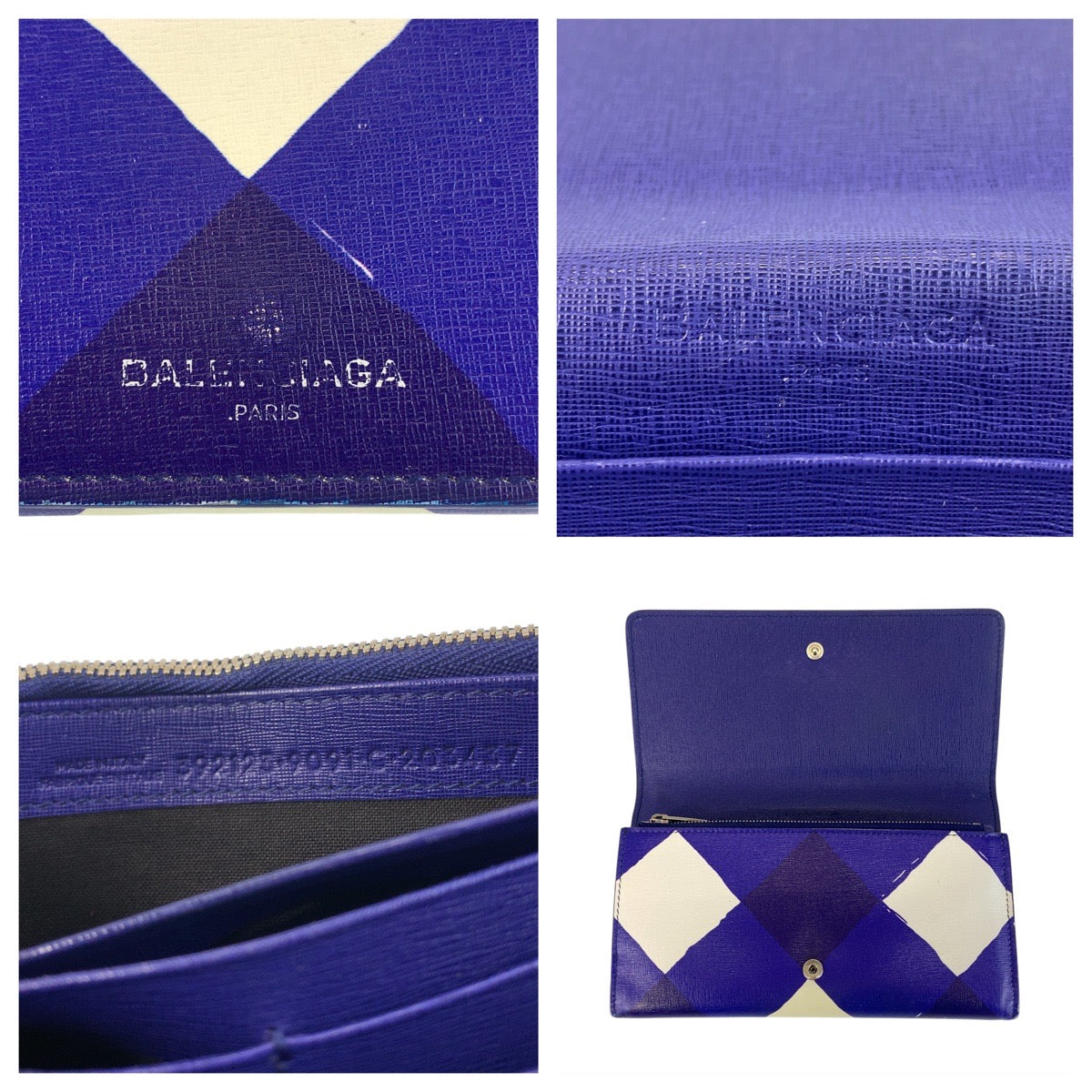 21317
BALENCIAGA バレンシアガ ブルー ホワイト シルバー金具 レザー 長財布 ロングウォレット レディース AB